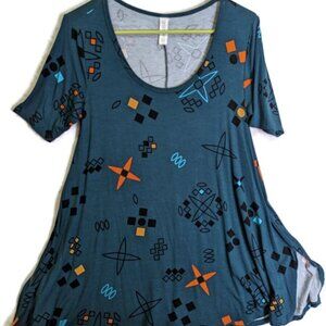 LuLaRoe  Womens XXS Short Sleeve Retro Design Shirttail T Shirt Green Top Tee